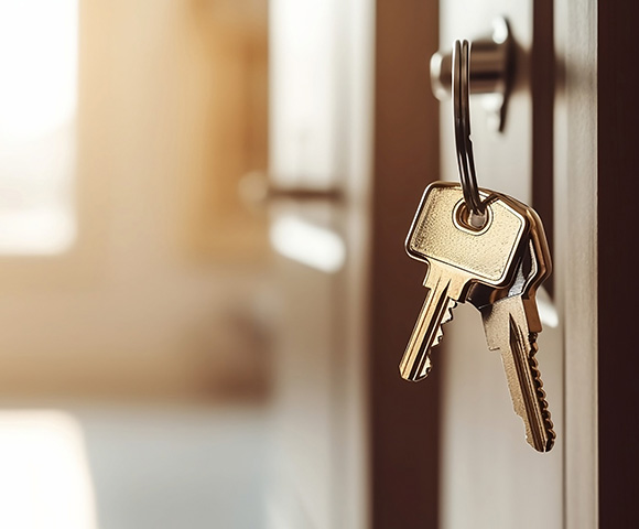 two master keys hanging outside a door